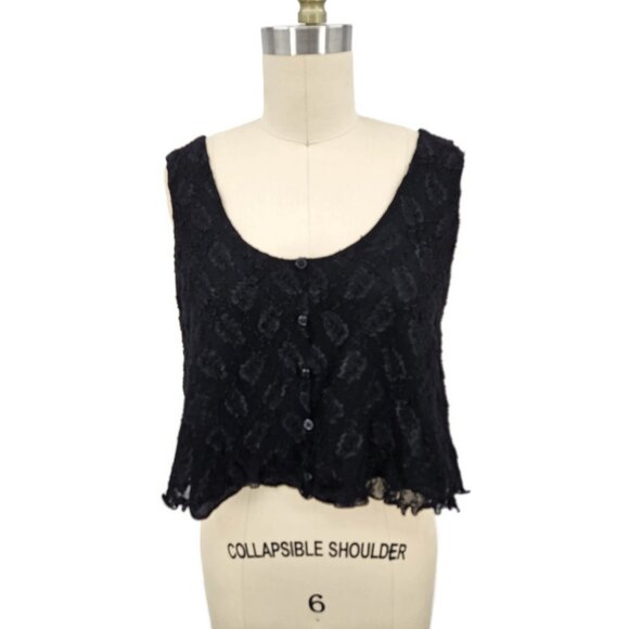 VTG New Florencia Fiume Lace Crop Tank Top Womens M? Black - Picture 1 of 4